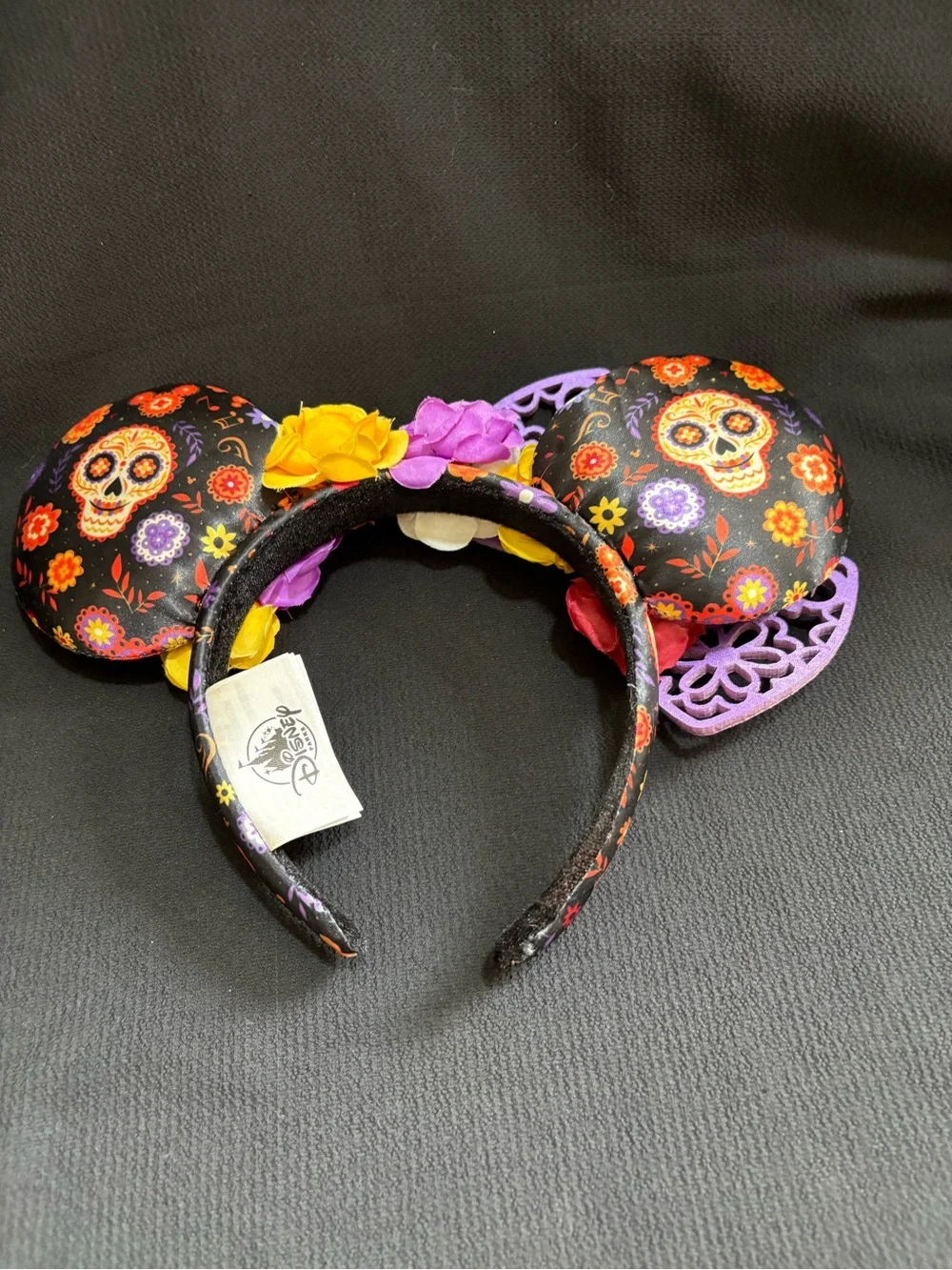 Disney Parks Sugar Skull Minnie Ears Floral Bow Día de los Muertos